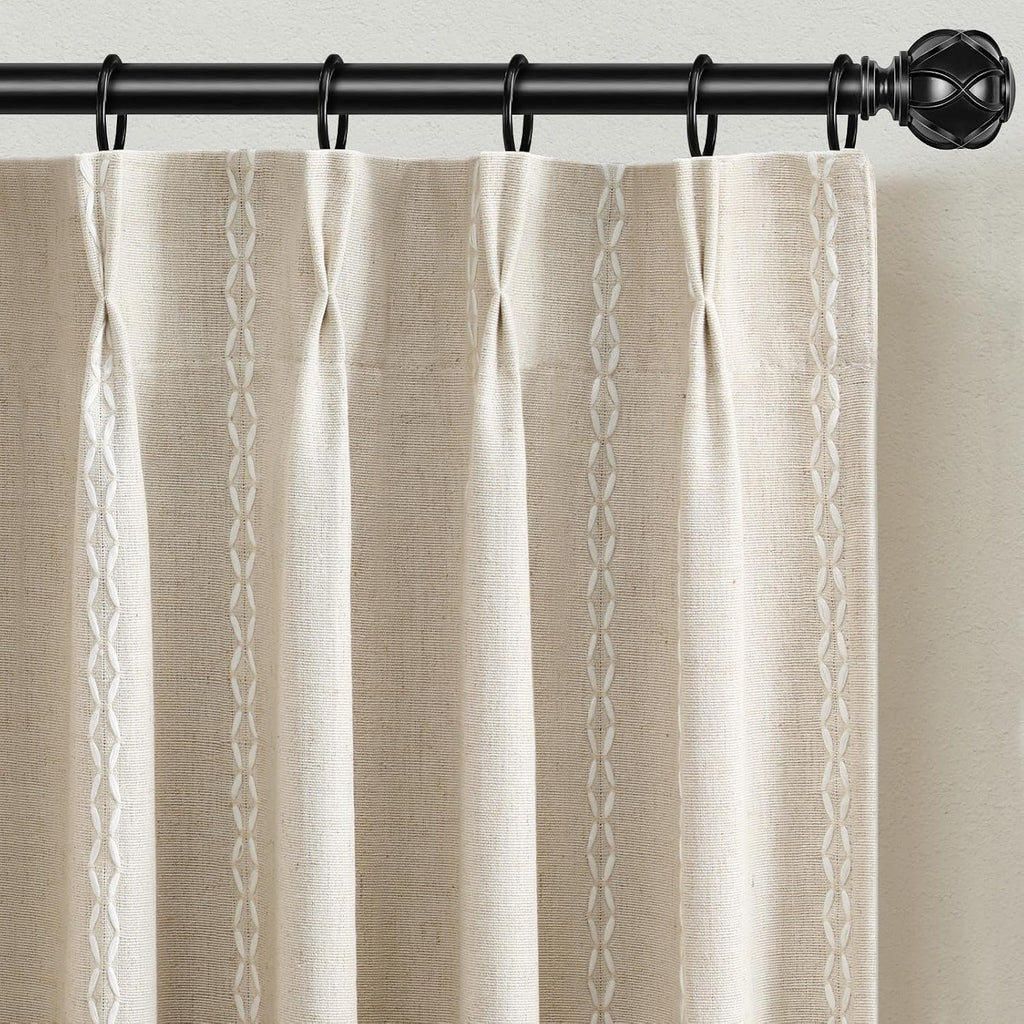 XOGUIBO Pinch Pleated Look Blackout Curtains 84 Inch Length, 2 Panels Linen Textured Boho Neutral Drapes for Living Room Bedroom Far…