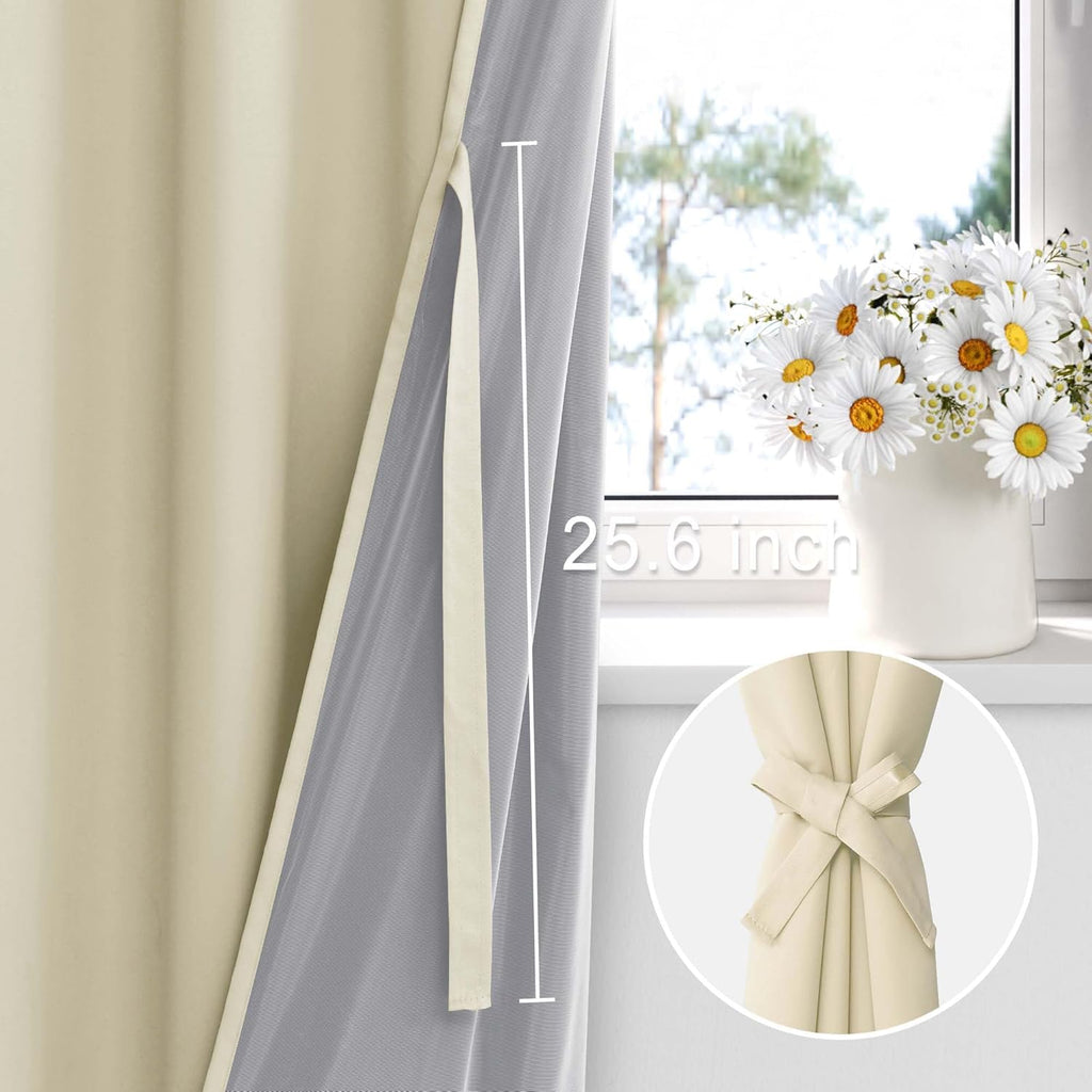 Xwzo 100% Blackout Curtains - Heat and Full Light Blocking Drapes with Black Liner for Bedroom/Laundry Room, Grommet Top Window Panels with…