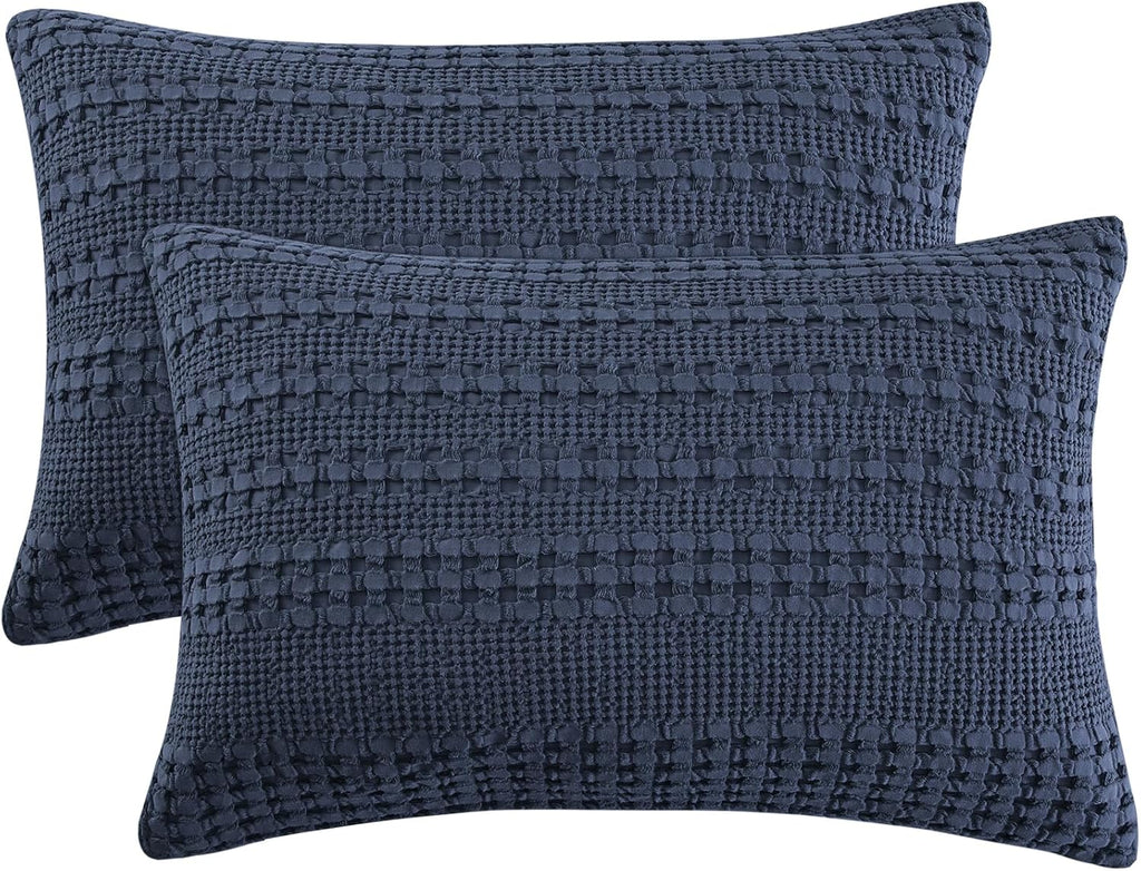 Phf 100% Cotton Waffle Pillow Shams Queen Size, 2 Pack 20" x 30" Soft Skin-Friendly Pillowcases, No Filling, Aesthetic Woven and Breathable…
