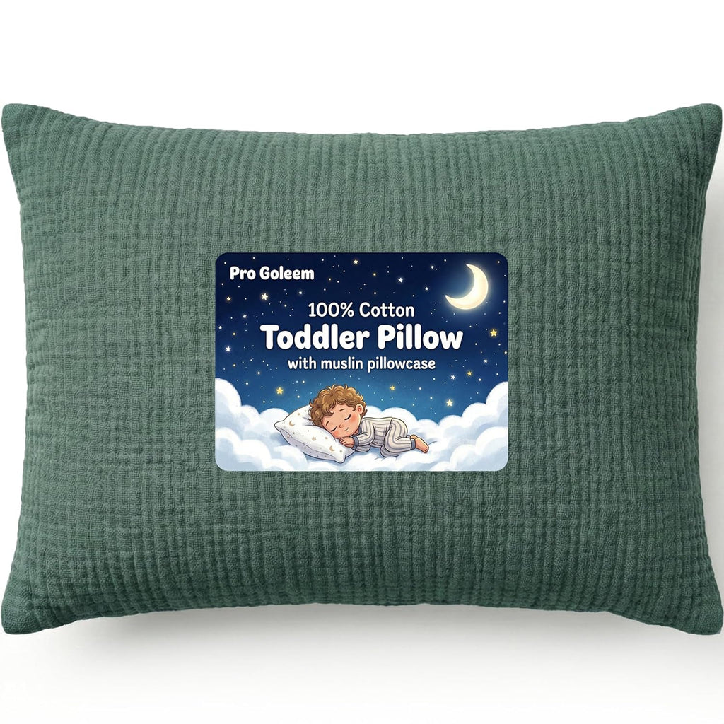 ProGoleem Pro Goleem Toddler Pillow with 100% Muslin Cotton Pillowcase – 13x18 Ultra Soft, Breathable & Machine Washable Kids Pillow for Sl…