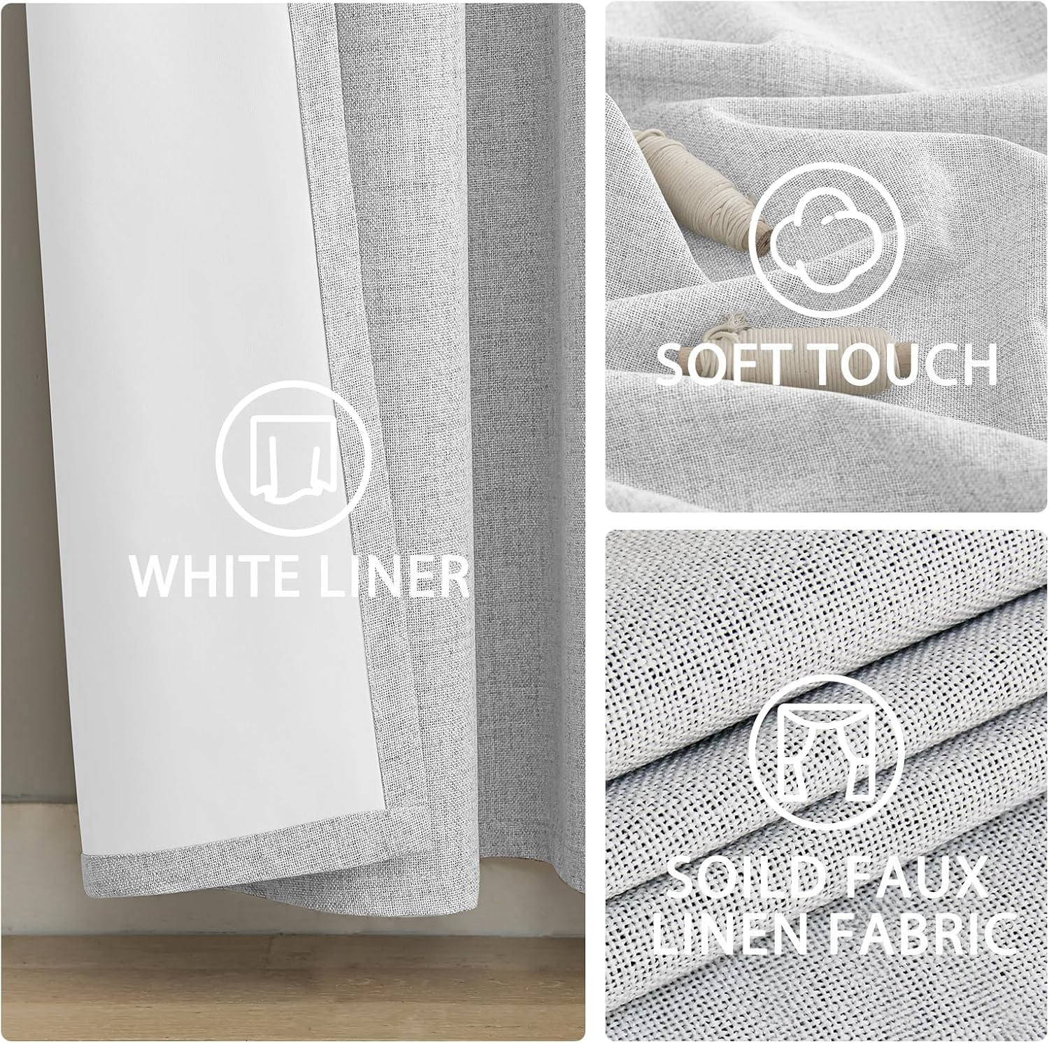 Yakamok White Linen Curtains 100% Blackout 90 Inches Long, Room Darkening Textured Curtains for Living Room Thermal Grommet Bedroom Curtain…