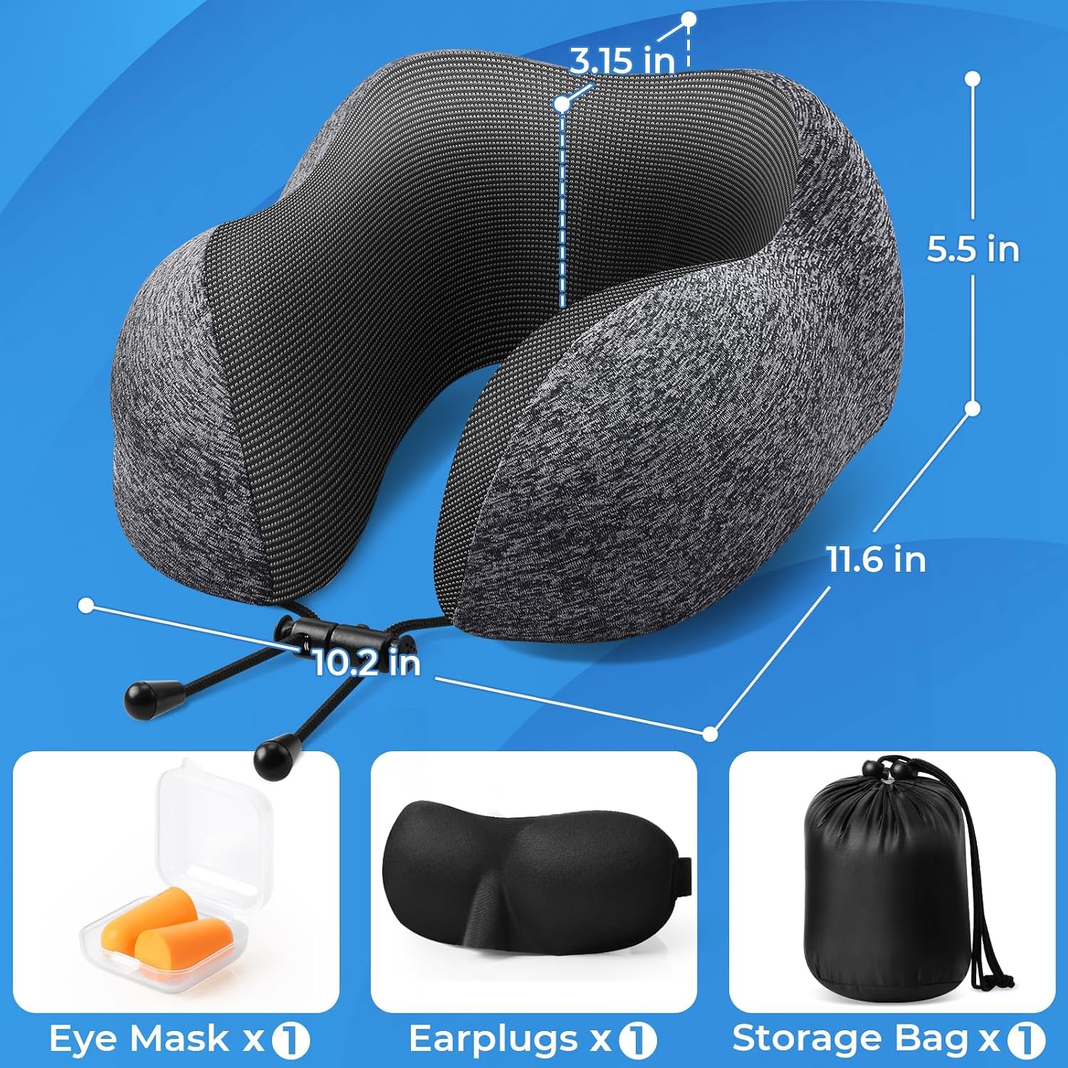ExploreBliss Travel Pillow, Travel Pillows for Sleeping Airplane, Neck Pillow Airplane, Memory Foam Neck Pillow Set with Eye Mask, Earplugs…
