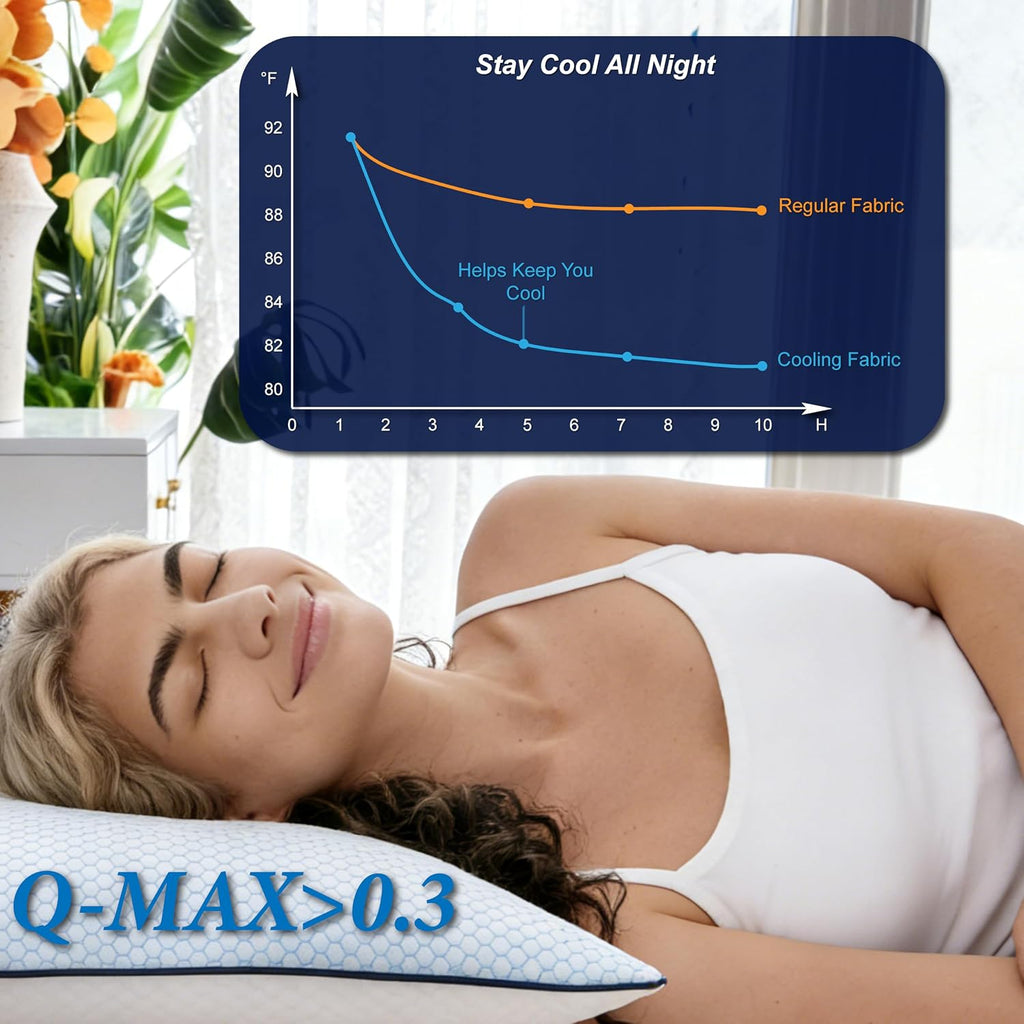 Cooling Pillow Queen Size, Shredded Memory Foam Adjustable Loft, Slow Rebound Cervical Pillow for Neck Pain, Ice Silk & Breathable Cover…