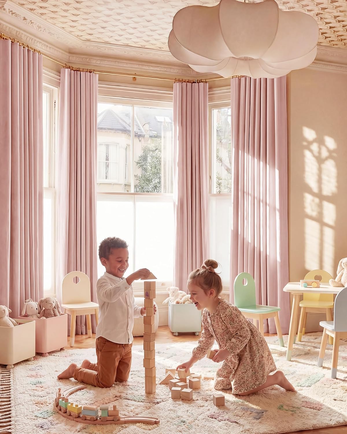 Nicetown Pink Velvet Curtains for Princess Room, Rod Pocket & Back Tab Room Darkening Window Treatments Thermal Drapes Luxury Textured for…