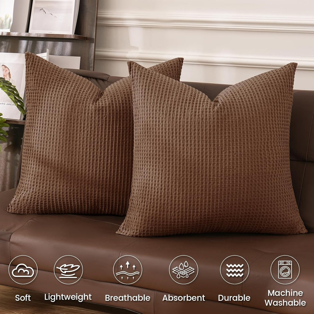 Phf 100% Cotton Waffle Weave Euro Shams 26" x 26", No Filling, 2 Pack Elegant Home Decorative Euro Throw Pillow Covers for Bed Couch Sofa,…