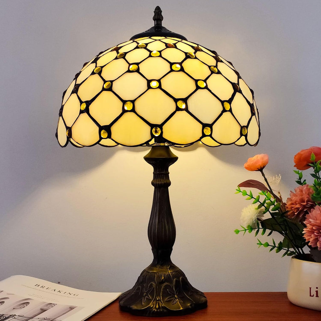 Tiffany Lamp Stained Glass Table Lamp - Antique Bedside Desk Reading Light With 3-Way Color LED - Living Room Nightstand 12X12X19 Inches…