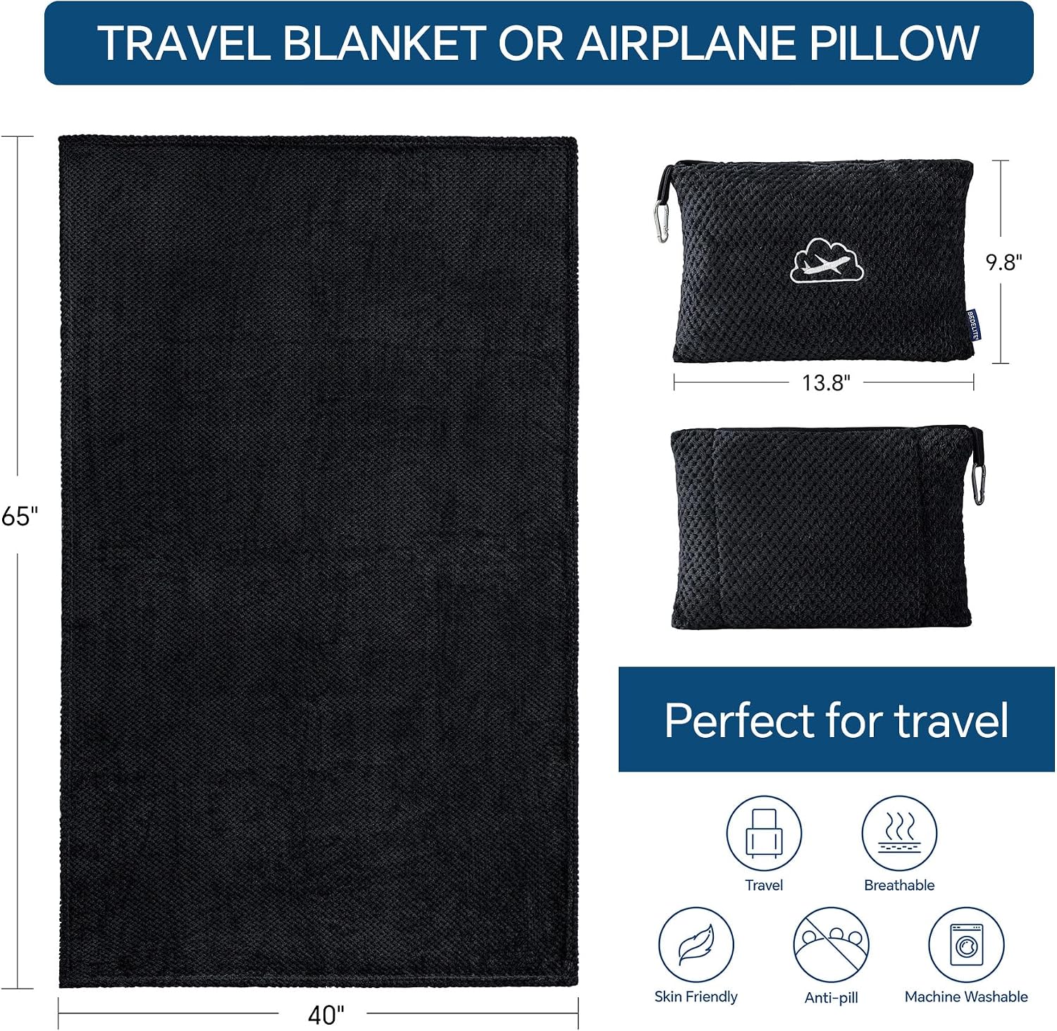 Bedelite Travel Blanket with Bag, Ultra-Soft Jacquard Fleece Blanket with Luggage Sleeve & Backpack Clip, Airplane Blanket Travel Essential…
