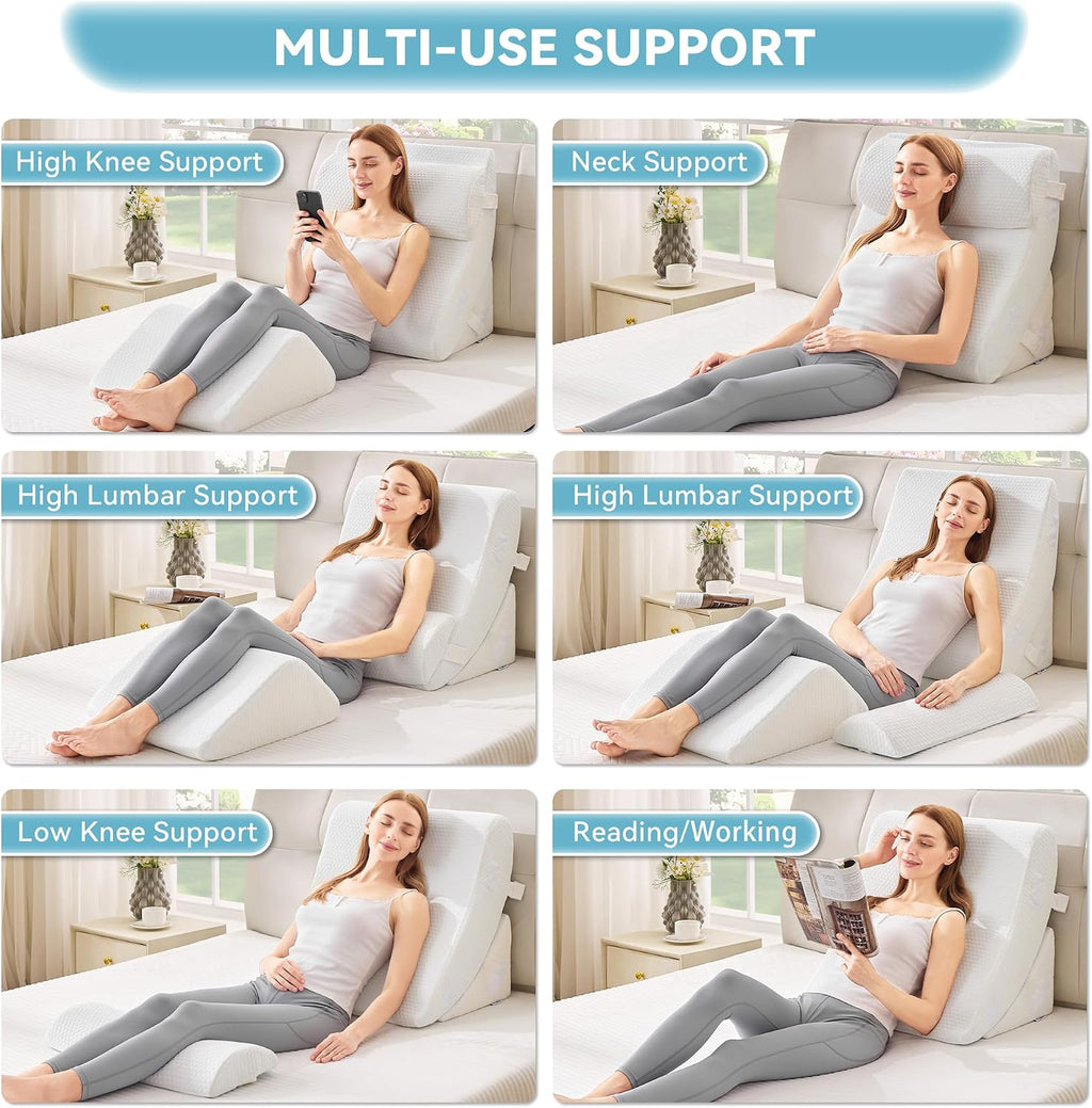 KINGFUN-Anexcitingoption Kingfun 4PCS Orthopedic Bed Wedge Pillow Set for Sleeping, Post Surgery Memory Foam Support Pillows for Back, Neck…