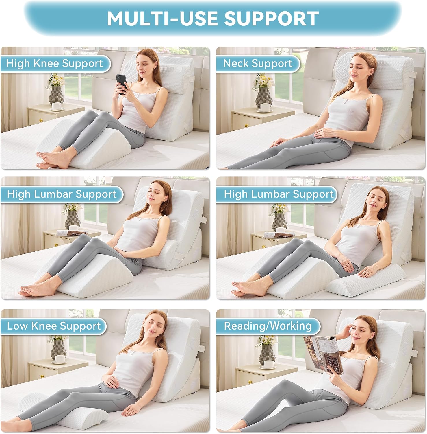 KINGFUN-Anexcitingoption Kingfun 4PCS Orthopedic Bed Wedge Pillow Set for Sleeping, Post Surgery Memory Foam Support Pillows for Back, Neck…