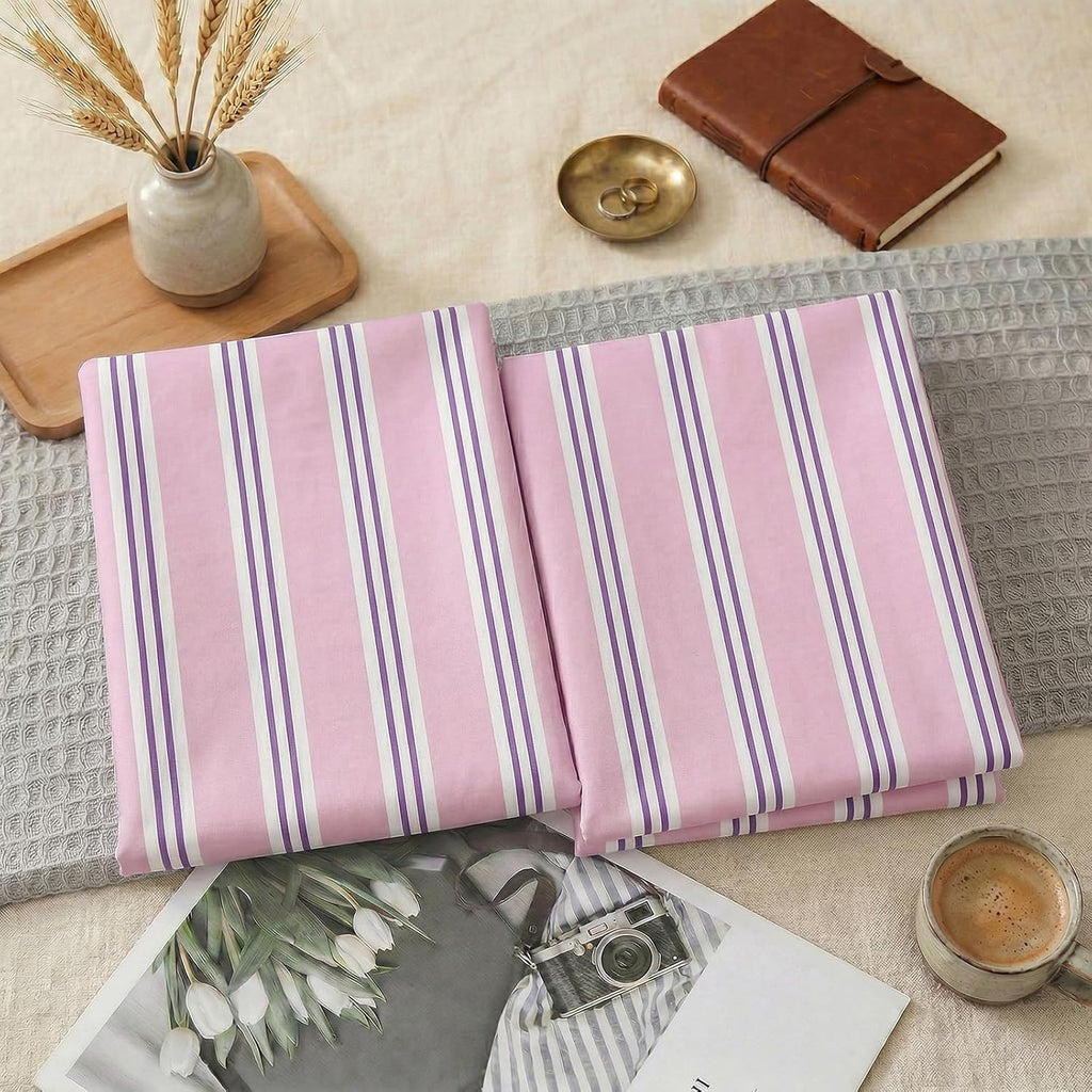 Merryword King Size Pillowcases, 100% Cotton Pillow Cases, Purple Striped Pillowcases, Soft Breathable Ribbon Stripe Pillow Covers, Set of…