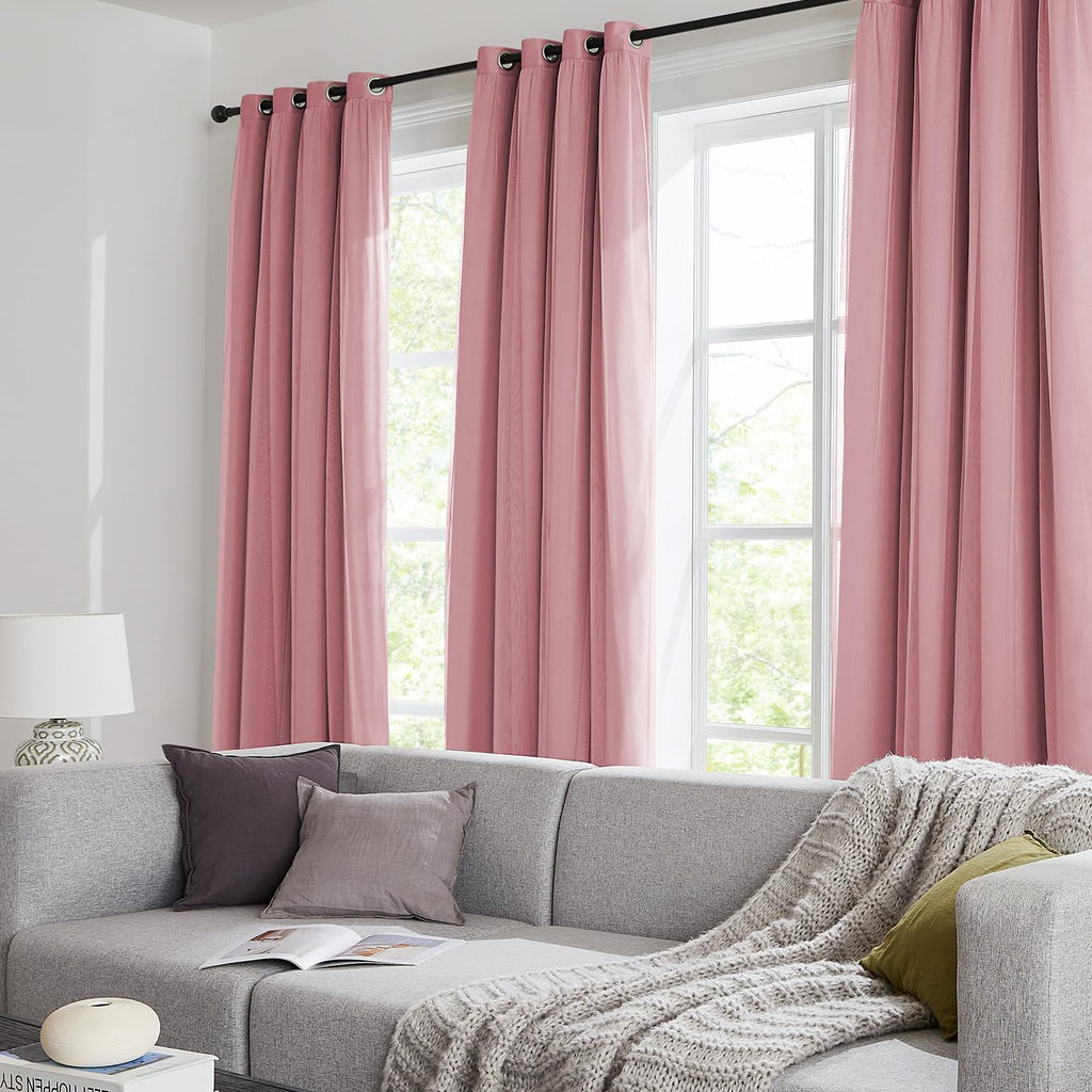 Swandream Blackout Curtains for Bedroom, Double Layer Pink Curtains, Black Out Curtain 72 inch Long with Sheer Overlay for Living Room, Roo…