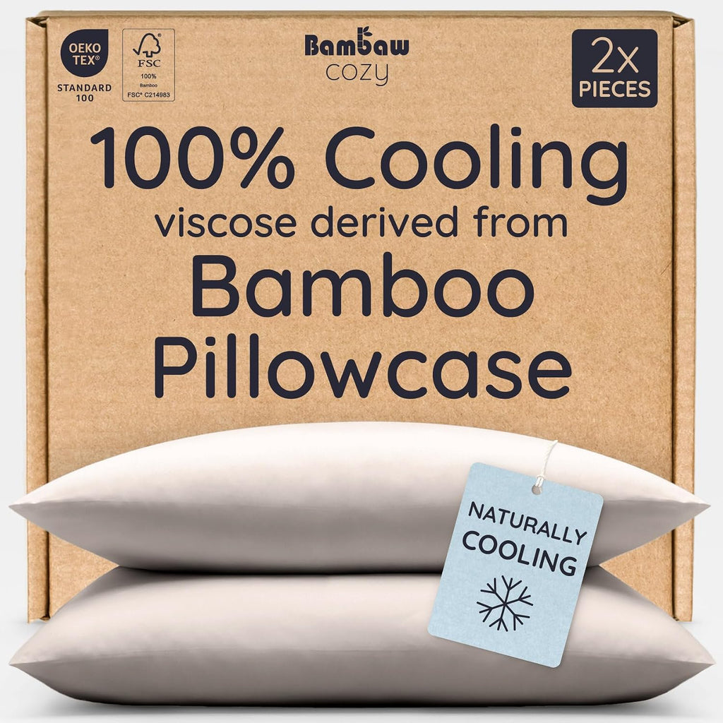 Bambaw 100% Viscose Derived from Bamboo Pillowcase King Size – Set of 2 Cooling Pillow Cases for Hair Protection with Envelope Closure, Bre…