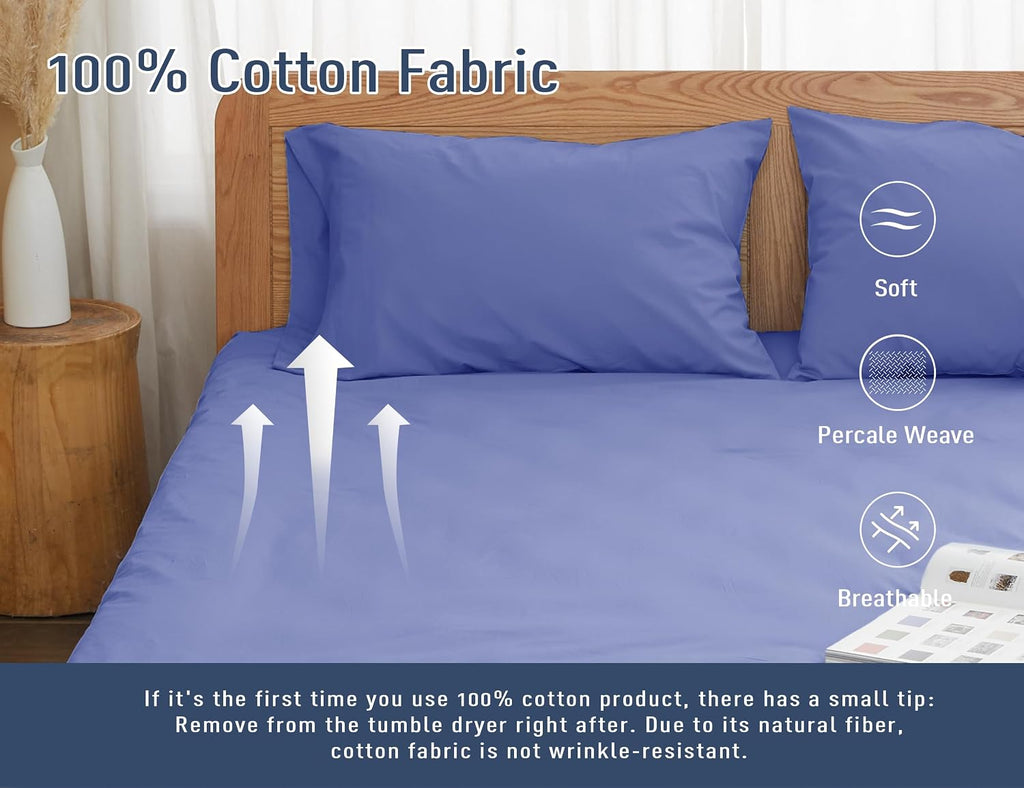 Homtec Pillow Cases, King Size Cotton Percale Weave Pillowcases, Pre-Shrunk Breathable and Hypoallergenic Pillowcases, Set of 2 (2 Piece Ki…