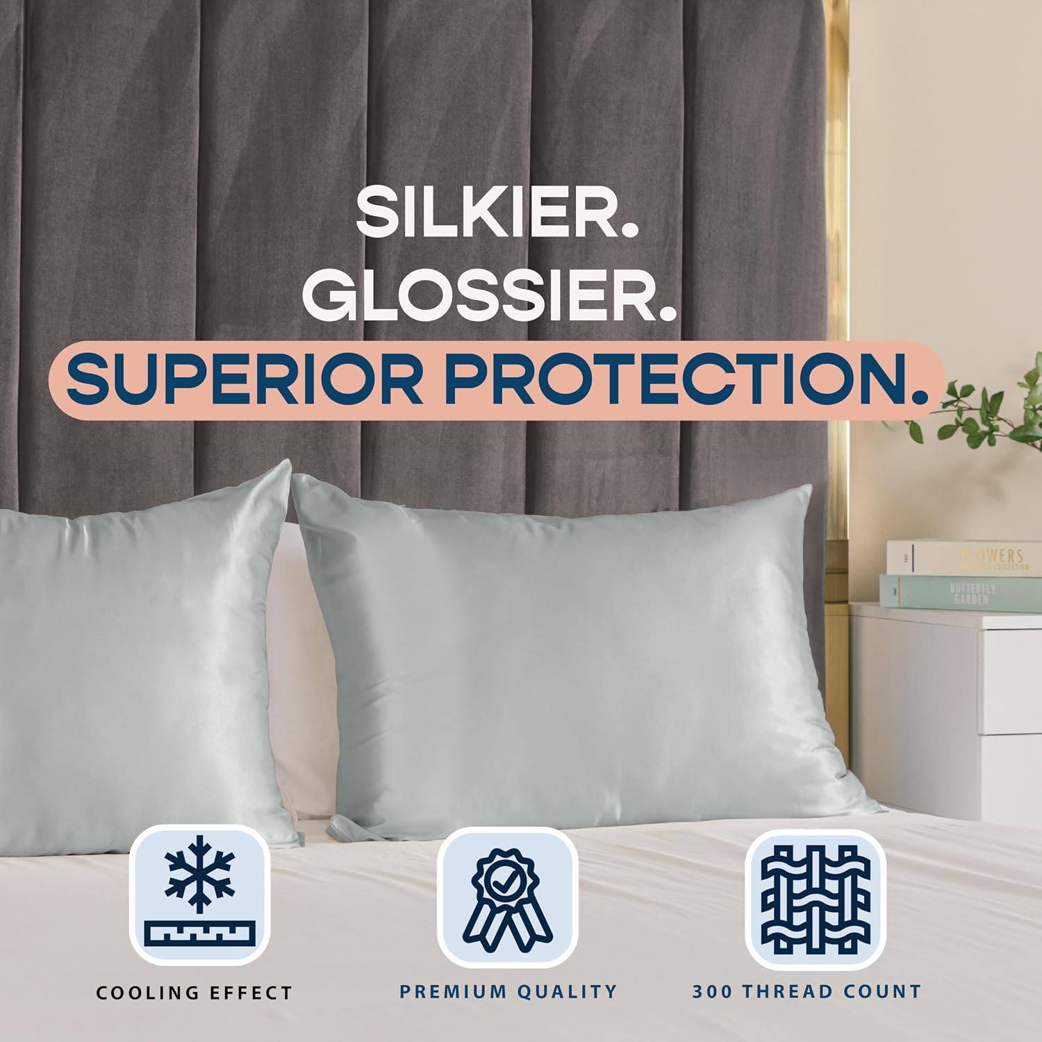 Blissford Satin Pillowcase with Zipper, for Hair and fabric comfort, Feels Soft and Cool Like a Silk Pillowcase, Satin Pillow Cases 2…