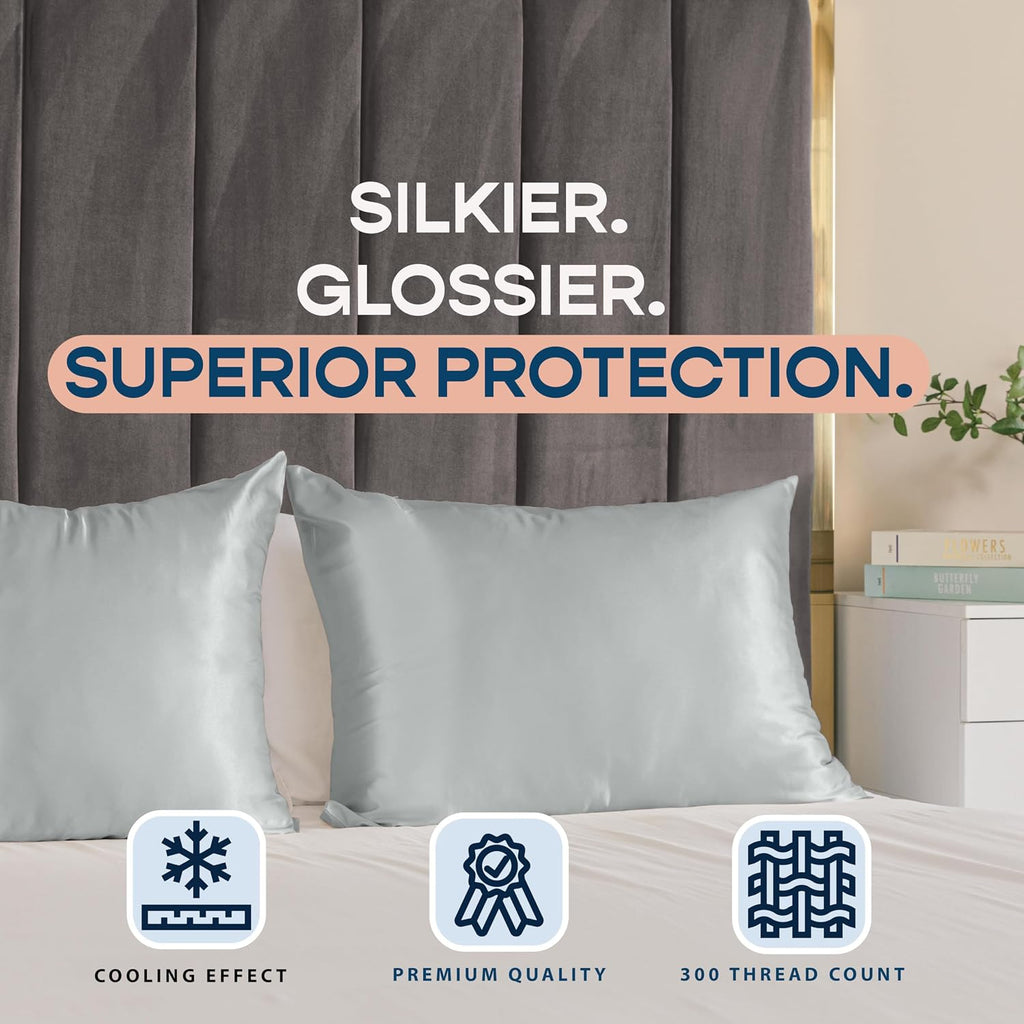 Blissford Satin Pillowcase with Zipper, for Hair and fabric comfort, Feels Soft and Cool Like a Silk Pillowcase, Satin Pillow Cases 2…