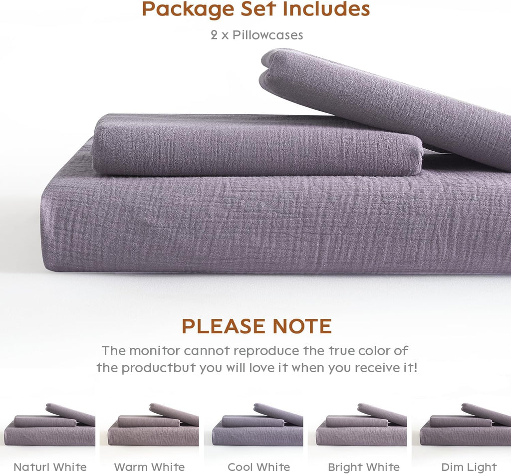 DefineCozyHealthyLife SE SOFTEXLY Muslin Pillowcases Standard Size 100% Cotton, 2 Pack Linen Like Pillow Shams with Envelope Closure, Ultra…