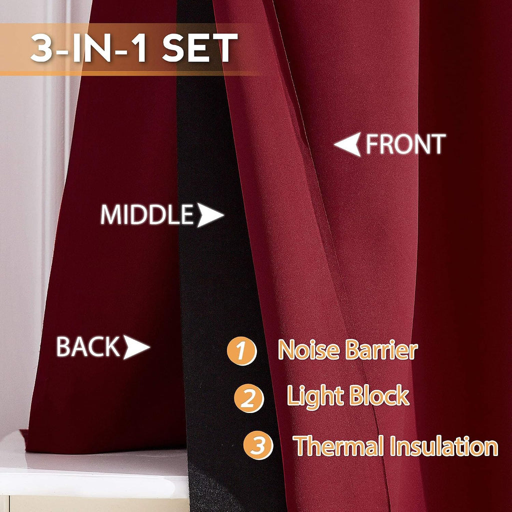 Rybhome RYB HOME 3-in-1 Set Noise Cancelling - Blackout - Thermal Insulated Window Curtains, Inside Detachable Felt Liner for Home Theater…