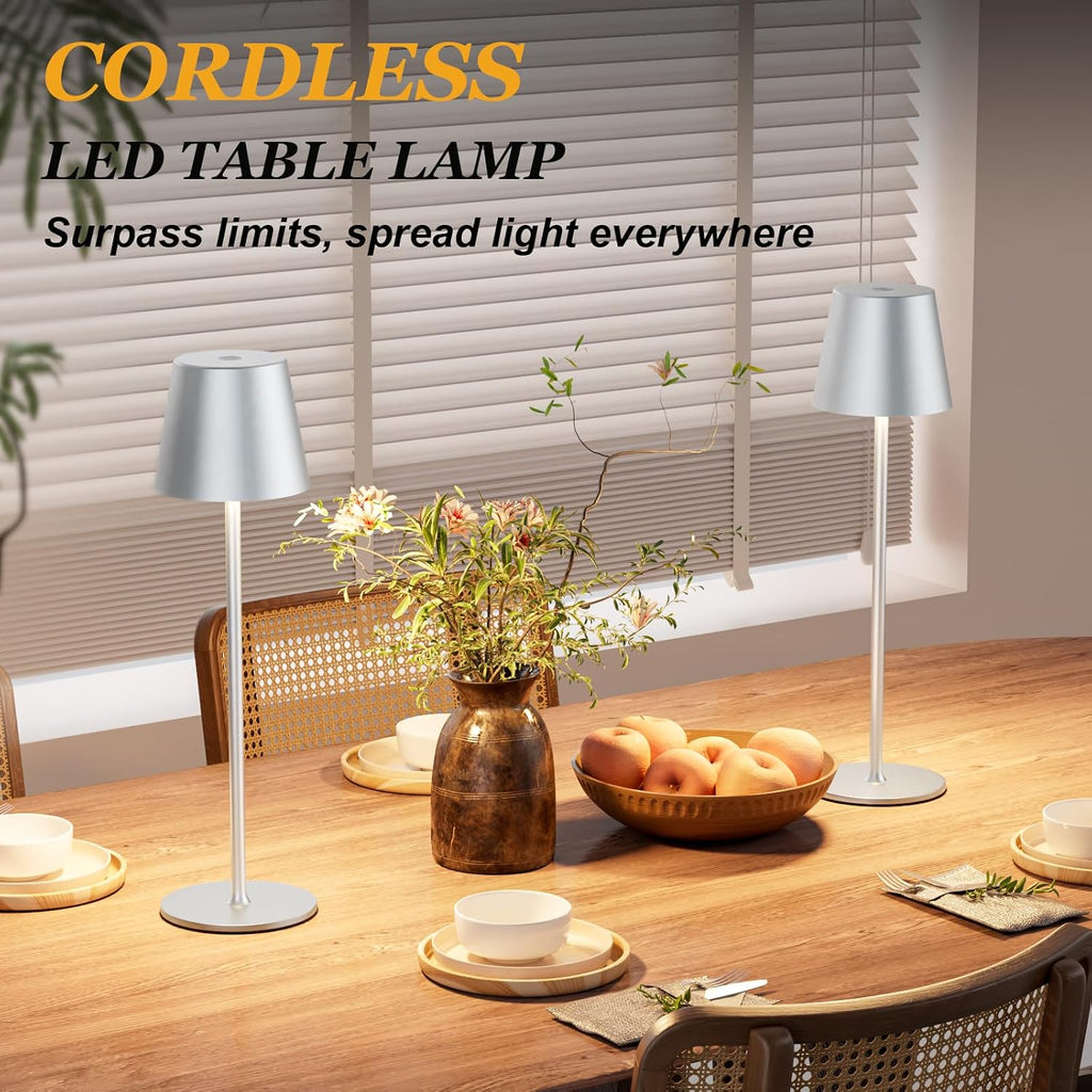 Kakanuo Cordless Table Lamp Rechargeable - Silver Grey 2 Pack 5000mAH Battery Operated Lamp for Counter, 3 Color Stepless Dimming…