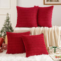 Miulee Pack of 4 Christmas Red Corduroy Decorative Throw Pillow Covers 18x18 Inch Soft Boho Striped Pillow Covers Modern Farmhouse Home Dec…