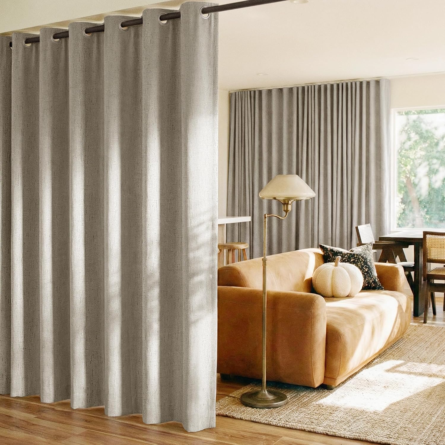 Nicetown 100% Blackout Linen Sliding Door Curtains with White Liner Composite, Grommet Extra Wide Window Treatments Room Divider Drapes for…