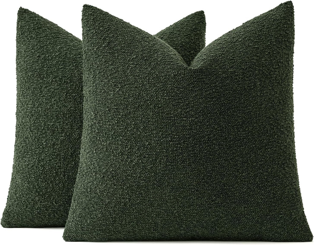 Miulee 24x24 Inch Decorative Euro Sham Pillow Covers for Bed Set of 2 Textured Boucle Neutral Throw Pillow Covers Dark Green Accent Solid P…