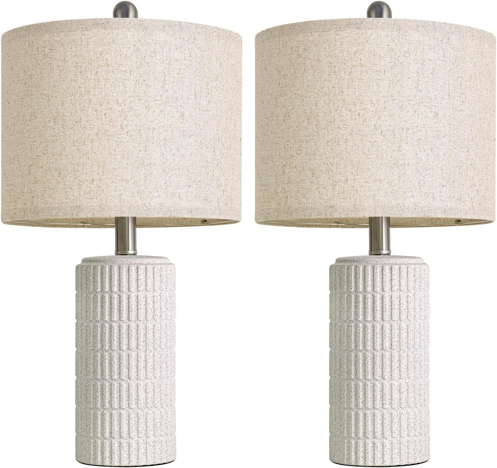 PoKat 20.75" Stone-Like Farmhouse Ceramic Table Lamps Set of 2 for Bedroom, White Bedside Lamps for Night Stands, Matte-Textured Decor…