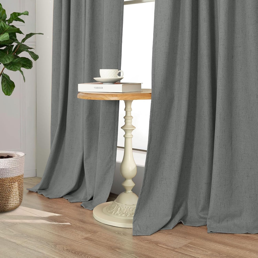 Pitalk Grey Blackout Curtains for Bedroom 84 Inch Length 2 Panel Linen Textured Thermal Insulated Winter Blocking Darkening Window Drape Bl…