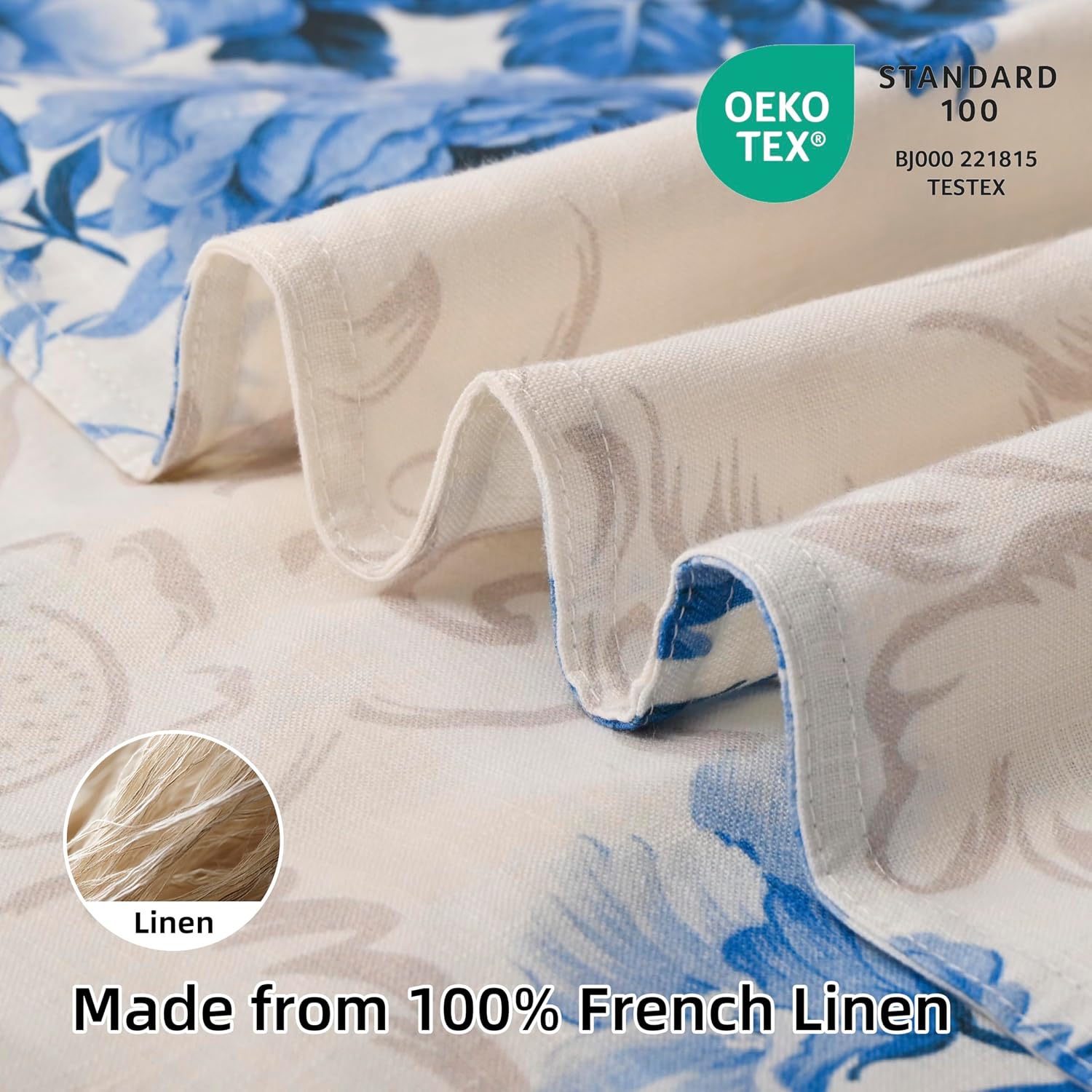 Chuffed 100% French Linen Pillow Cases Porcelain Bloom Print, Farmhouse Floral Stone Washed Pillow Shams with Envelope Closure Soft Breatha…