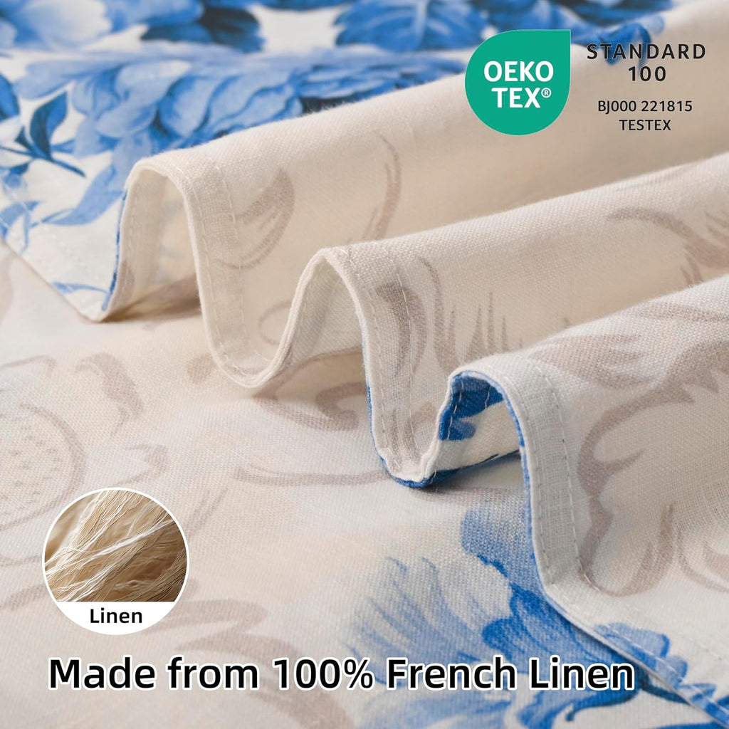 Chuffed 100% French Linen Pillow Cases Porcelain Bloom Print, Farmhouse Floral Stone Washed Pillow Shams with Envelope Closure Soft Breatha…