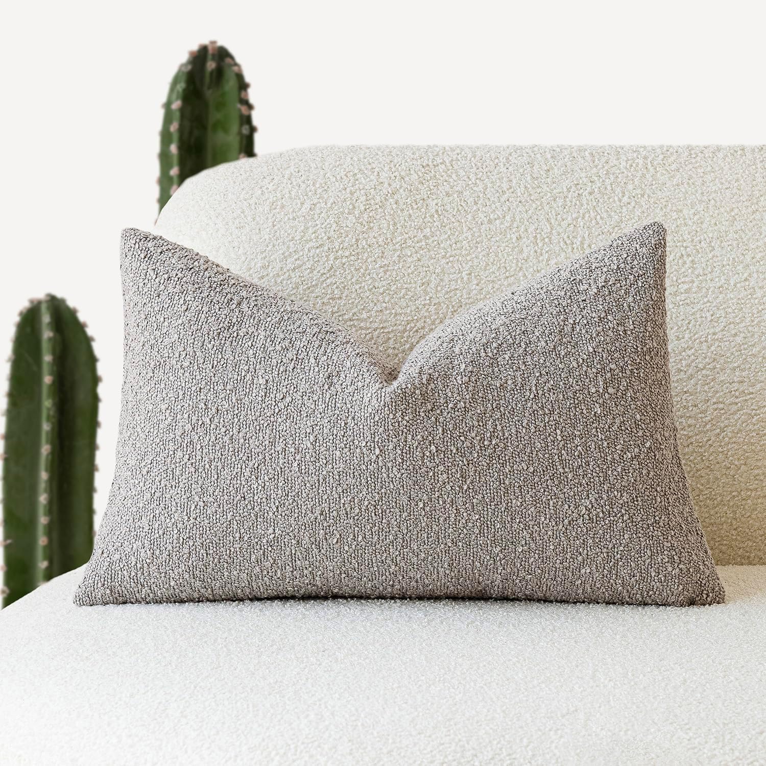 Foindtower Textured Boucle Throw Pillow Covers Accent Solid Lumbar Pillow Cases Cozy Soft Decorative Couch Cushion Case for Chair Sofa…