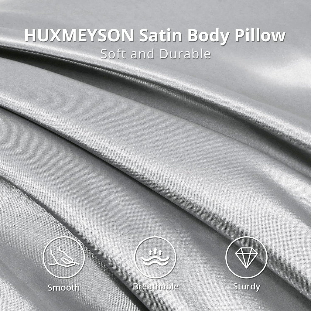 Huxmeyson Body Pillow with Satin Pillowcase, Body Pillow for Adults, Removable Cover, Silver Grey (20"x54") Silver