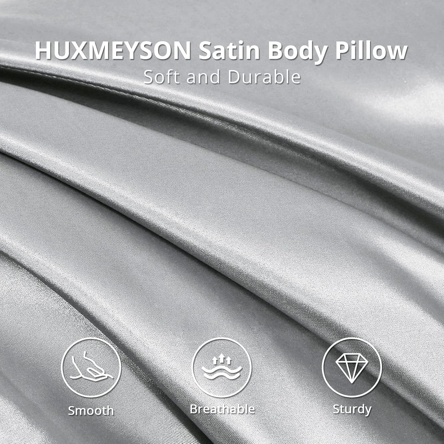 Huxmeyson Body Pillow with Satin Pillowcase, Body Pillow for Adults, Removable Cover, Silver Grey (20"x54") Silver
