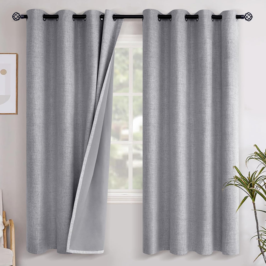 YoungsTex Grey Linen Blackout Curtains for Bedroom 78 Inches Long, Thermal Insulated Window Drapes with Grommet Room Darkening Privacy for…