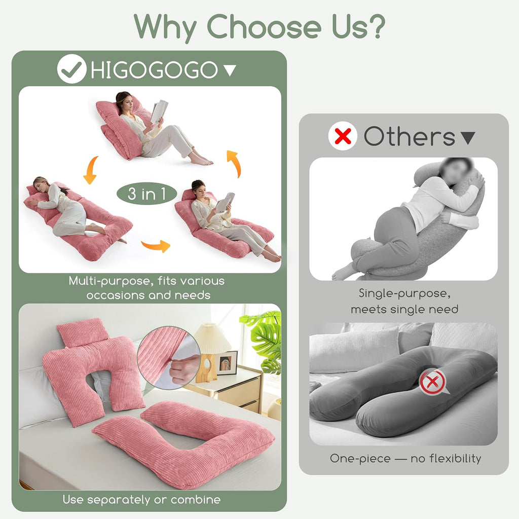 Higogogo Reading Pillow, Back Pillow for Sitting in Bed and Couch, Gaming Pillow for Adults, Sit Up Support for Bed, Pink Pink