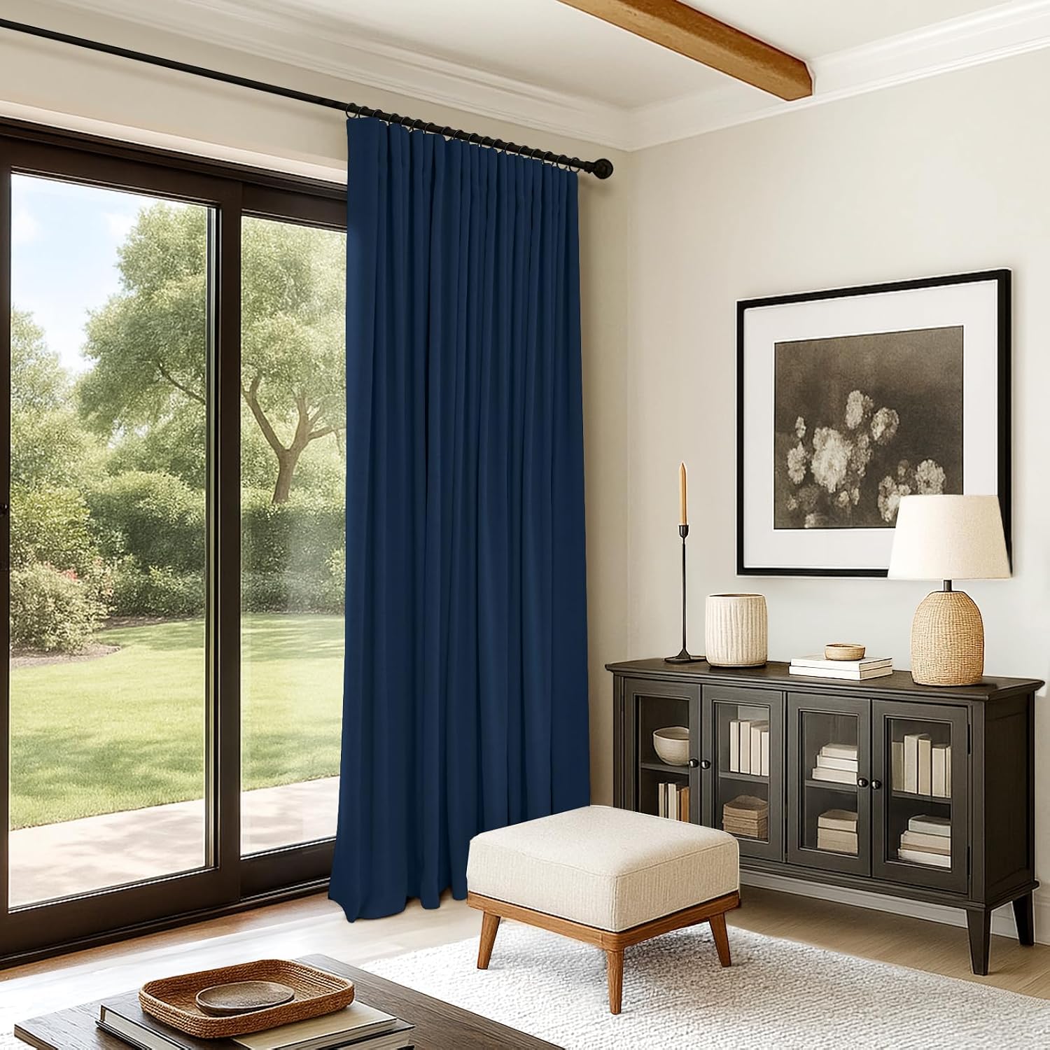INOVADAY 100% Blackout Curtains for Bedroom, Black Out Curtains 84 Inch Long, Clip Rings Linen Blackout Drapes, Thermal Insulated Room…