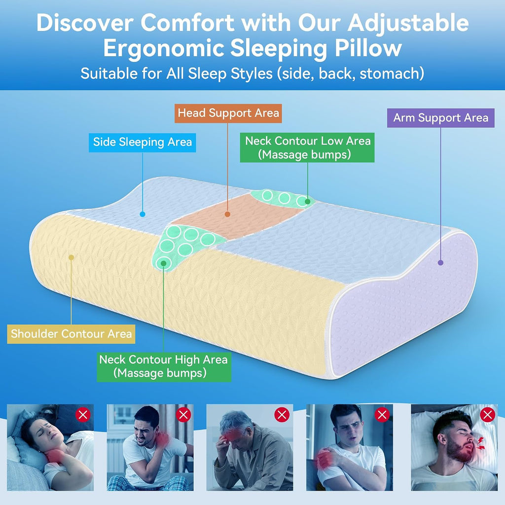 zibroges Cervical Neck Pillow for - Queen Size Adjustable Cooling Pillow for Sleeping, Memory Foam Pillows for Neck Shoulder, Ergonomic Con…