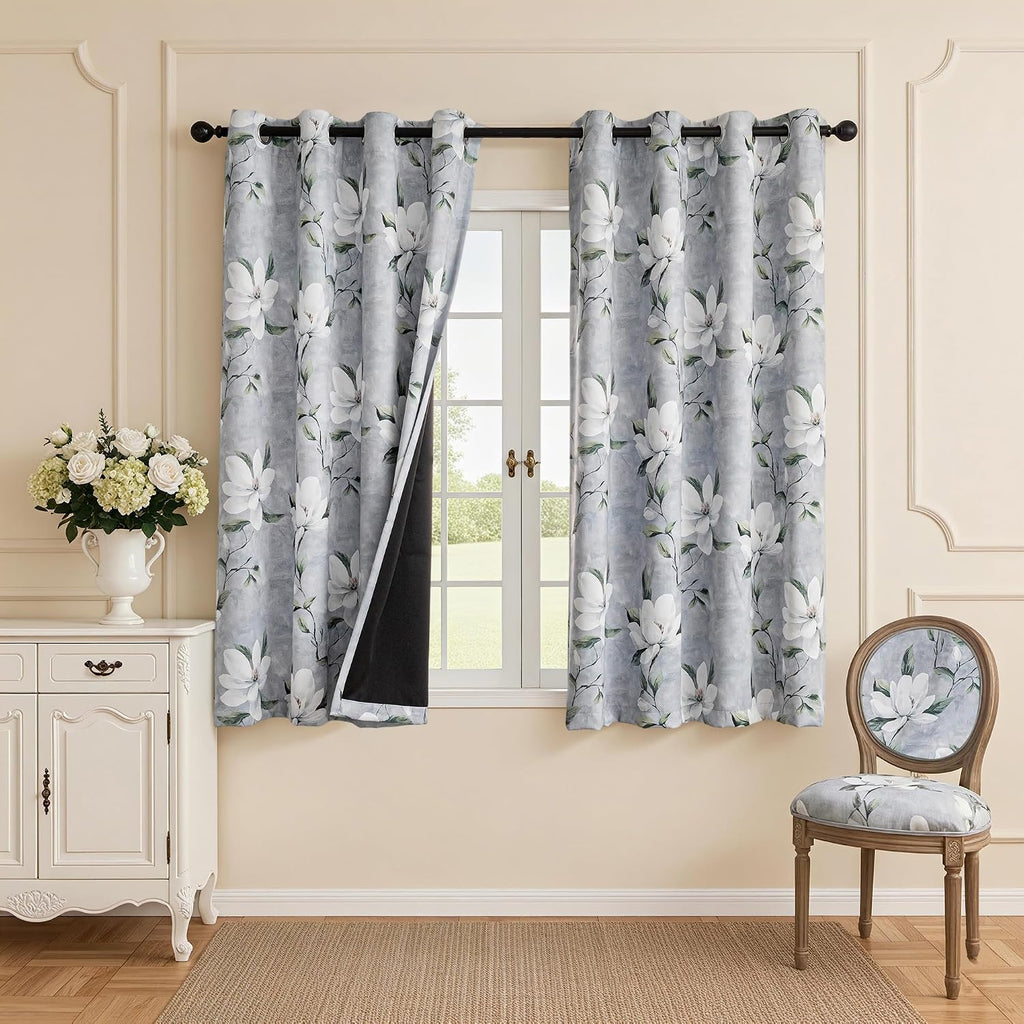 Myskyhome MYSKY HOME Floral 95% Blackout Curtains 63 Inch Length 2 Panels - Bedroom Black Out Thermal Insulated Noise Reducing Energy Effic…
