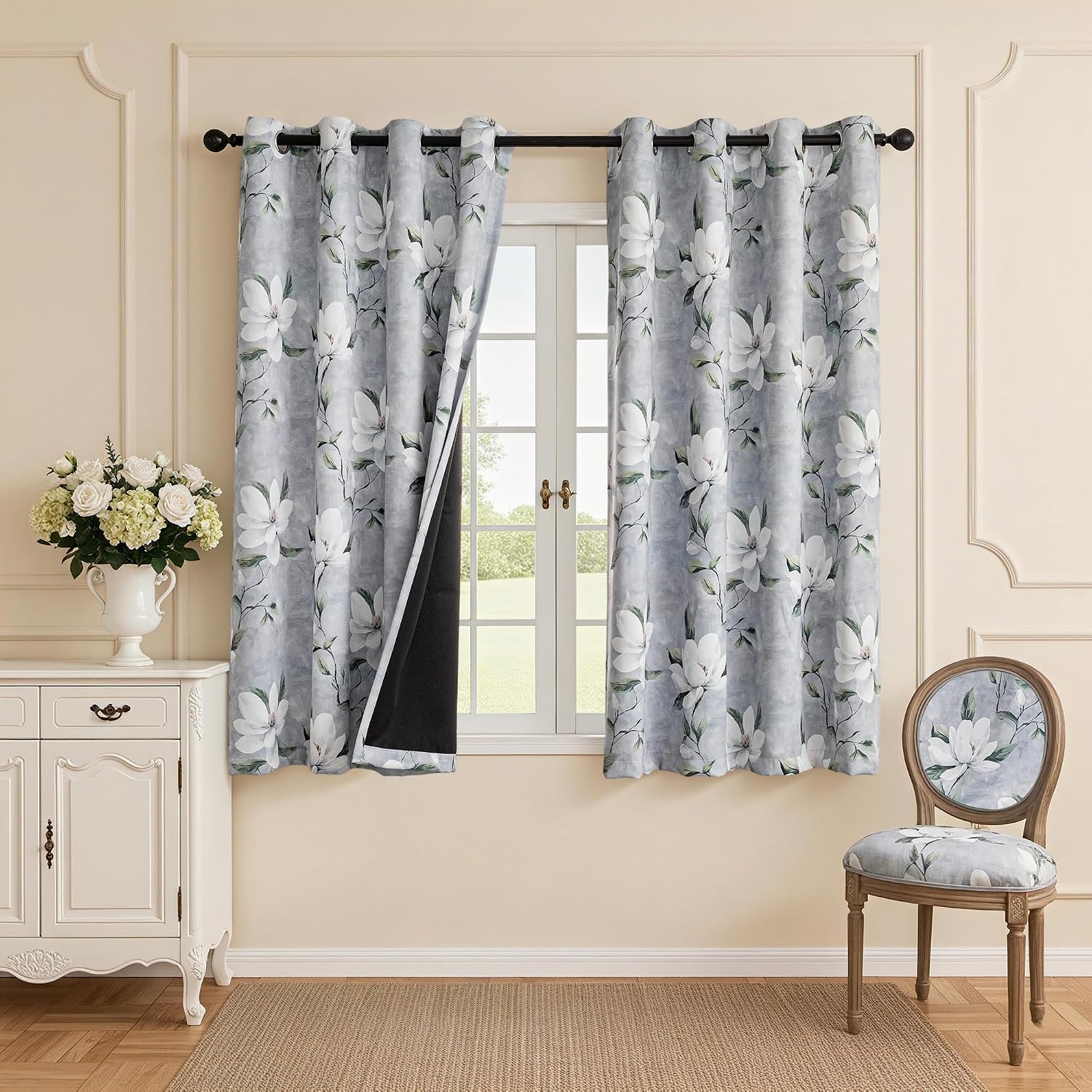 Myskyhome MYSKY HOME Floral 95% Blackout Curtains 63 Inch Length 2 Panels - Bedroom Black Out Thermal Insulated Noise Reducing Energy Effic…