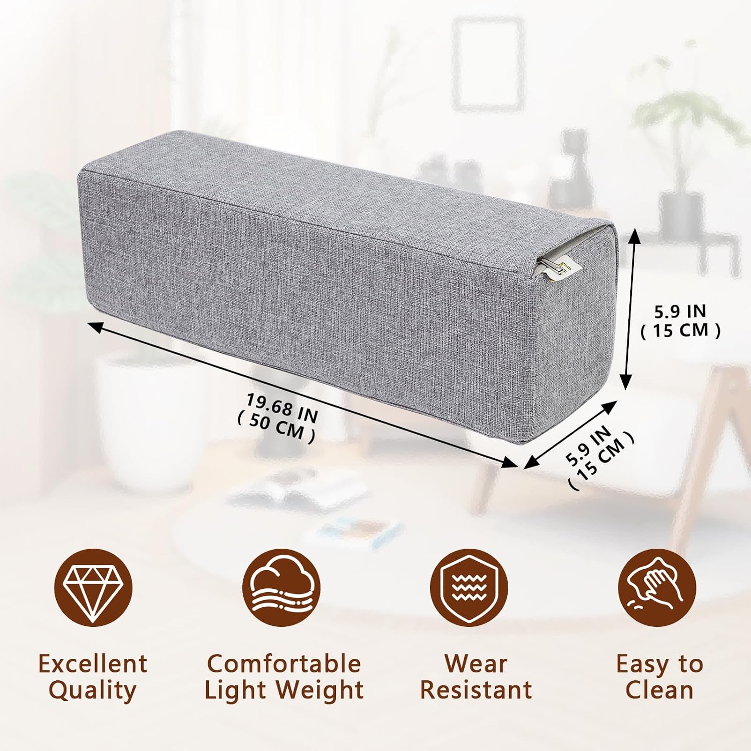 MMuteTouch 2 Pack Couch Arm Rest Pillow, 6''x6''x20'' Linen Cover, High Density Foam Armrest Cushion, Removable & Washable Elbow Support fo…
