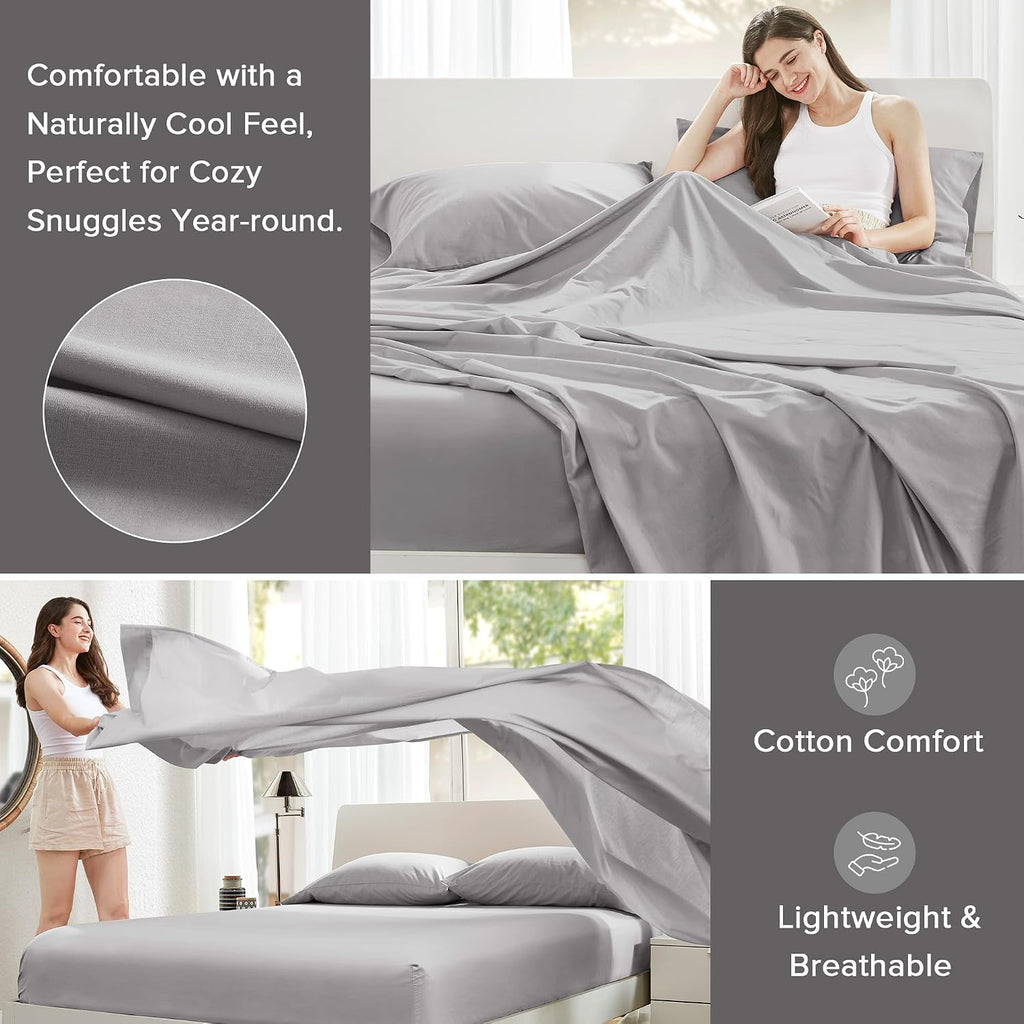 ComfortSpaces Comfort Spaces 100% Cotton Sheet Set Breathable, Lightweight, Soft with 12" Elastic Pocket Fits up to 14" Mattress, All Seaso…
