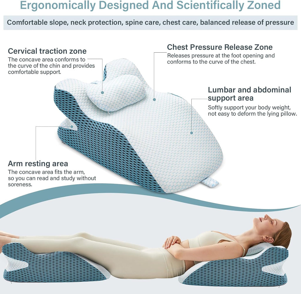 Ergonomic Wedge Pillow, Prone Pillow for Reading in Bed, Reading Pillow Wedge Memory Foam Back Support for Women Under 165 lbs