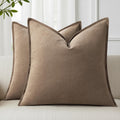 decorUhome Summer Decorative Linen Throw Pillow Covers 20x20 Inch Set of 2 Light Brown Pillow Covers with Flange Edges Soft Farmhouse Boho…
