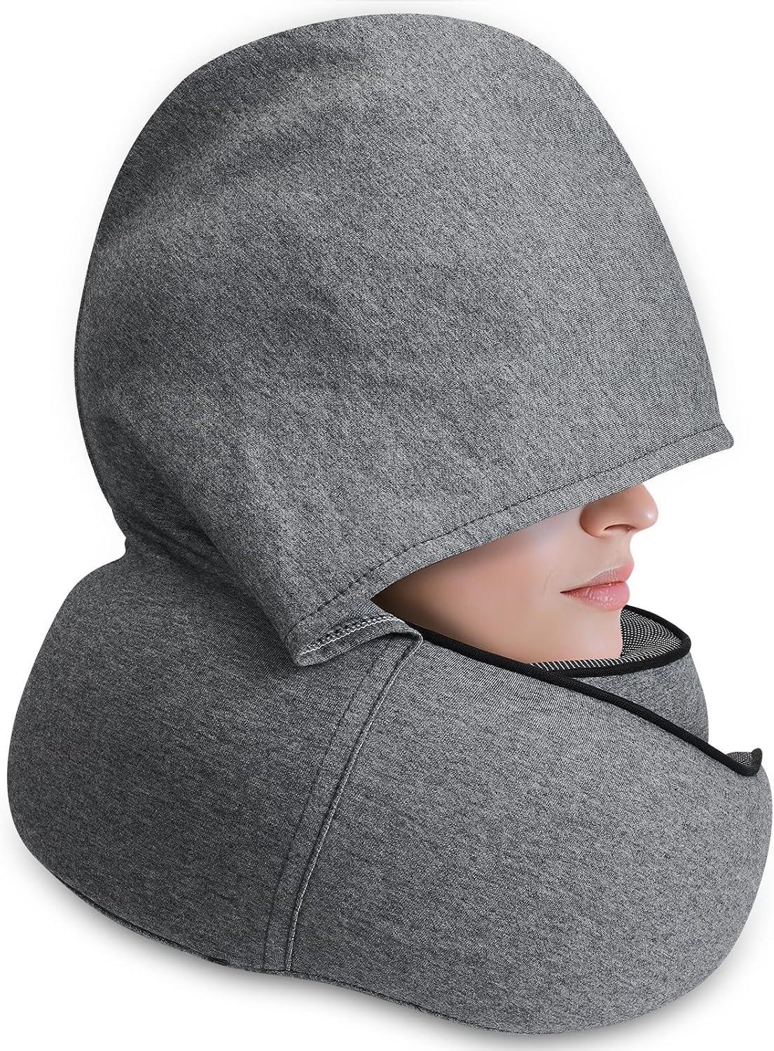 Travel Pillow with Hood (Dark Gray) - for Airplane Travel and Car Ride Nap, Foldable Hood, Slow-Rebound Memory Foam, 360 Ergonomic…
