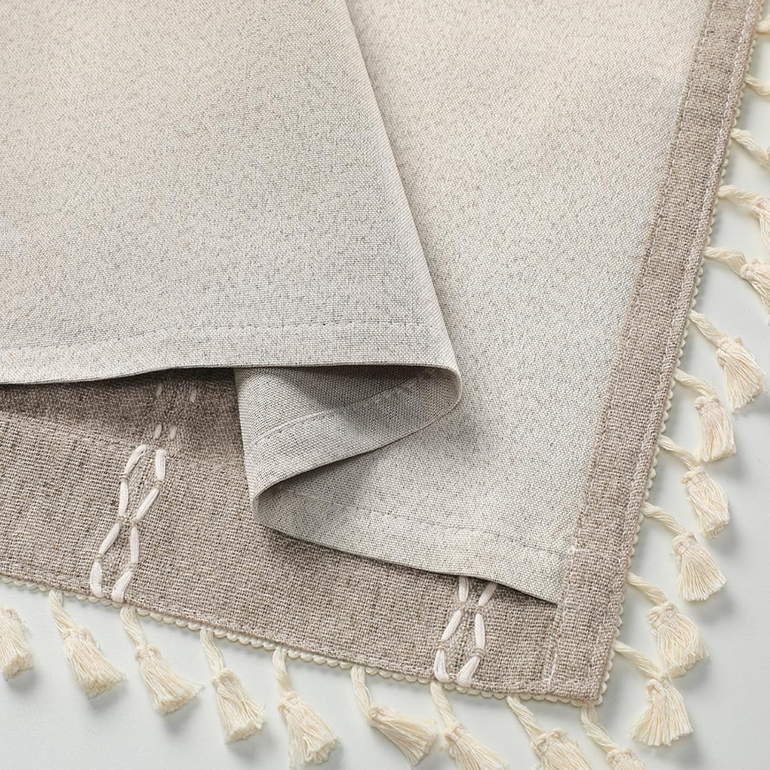 XOGUIBO Brown Boho Blackout Curtains 2 Panels 63 Inch for Living Room Bedroom, Warm Taupe Linen Texture Farmhouse Curtains with Tass…