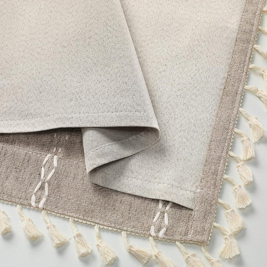 XOGUIBO Boho Blackout Curtains 90 Inches Long Brown Linen Blend 2 Panels with Tassels and Cotton Embroidery, Farmhouse Vintage Rusti…