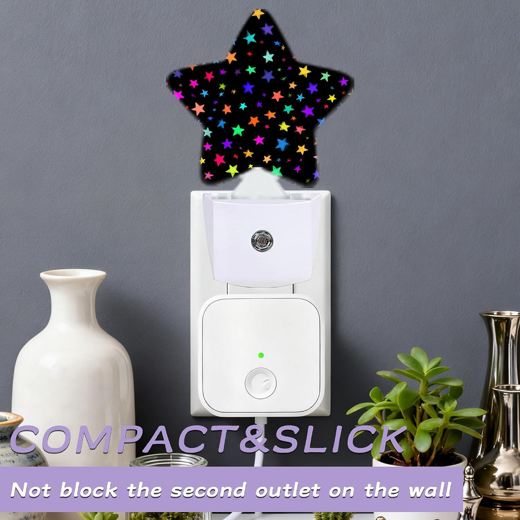 Night Light, Bright Neon Stars Night Lights Plug into Wall Colorful Decorations for Bedroom Bathroom, Dusk to Dawn Sensor Kitchen Hallway…