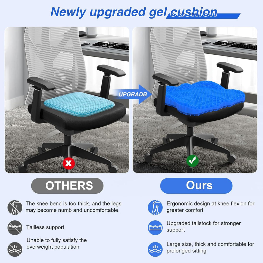 AirllantryHome Thicken 19.7in Seat Cushion, Gel Seat Cushion for Long Sitting–Office Chair, Wheelchair, Car Cushion, Large Cooling Pad for…