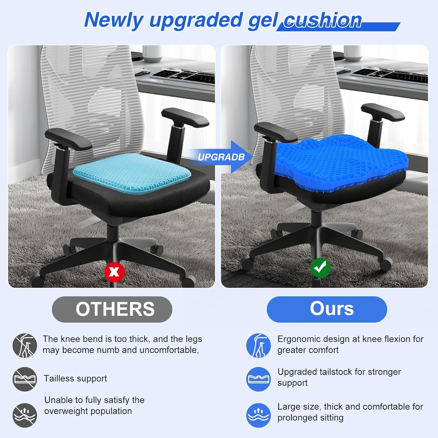 AirllantryHome Thicken 19.7in Seat Cushion, Gel Seat Cushion for Long Sitting–Office Chair, Wheelchair, Car Cushion, Large Cooling Pad for…
