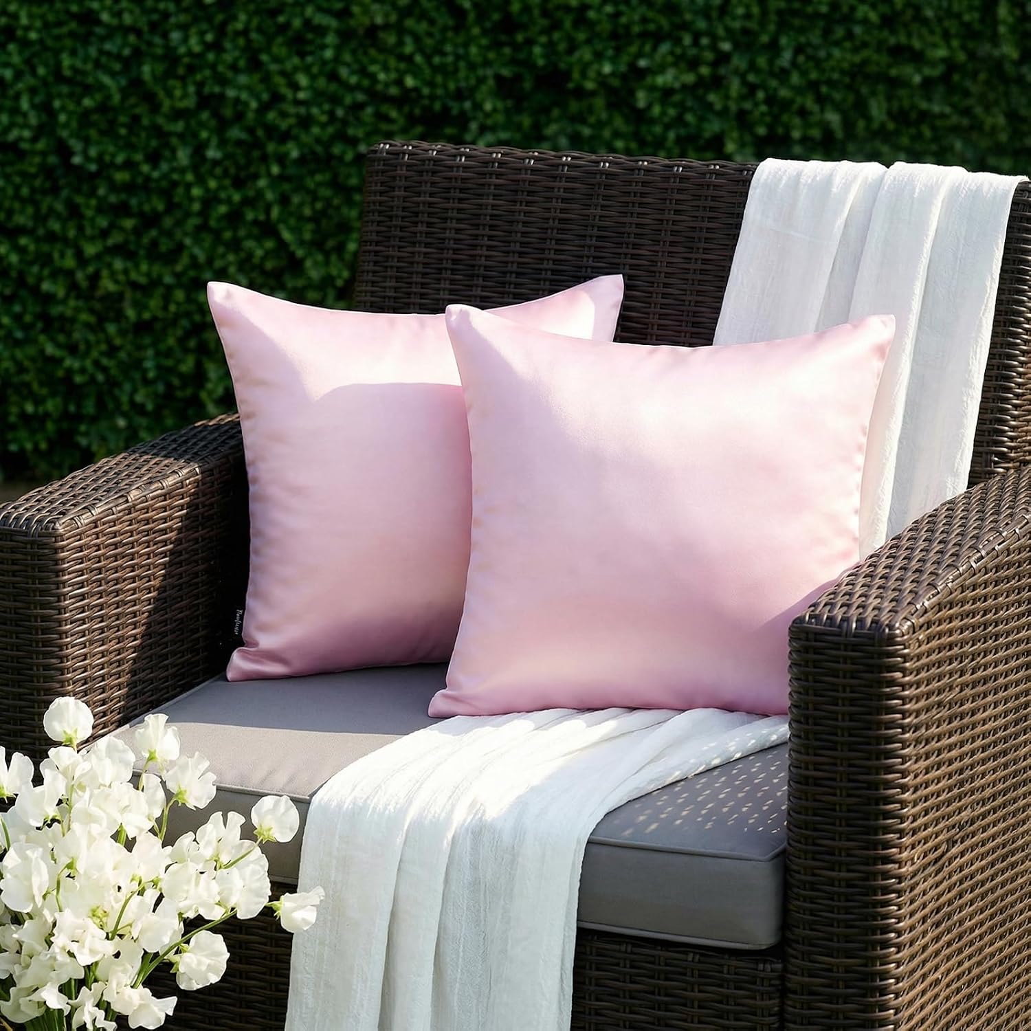 Faylapa 4 Pack Satin Throw Pillow Cases, Baby Pink Heavy Silk Satin Decorative Pillow Covers Solid Dyed Soft Pillow Cover Home Decor,16" x…