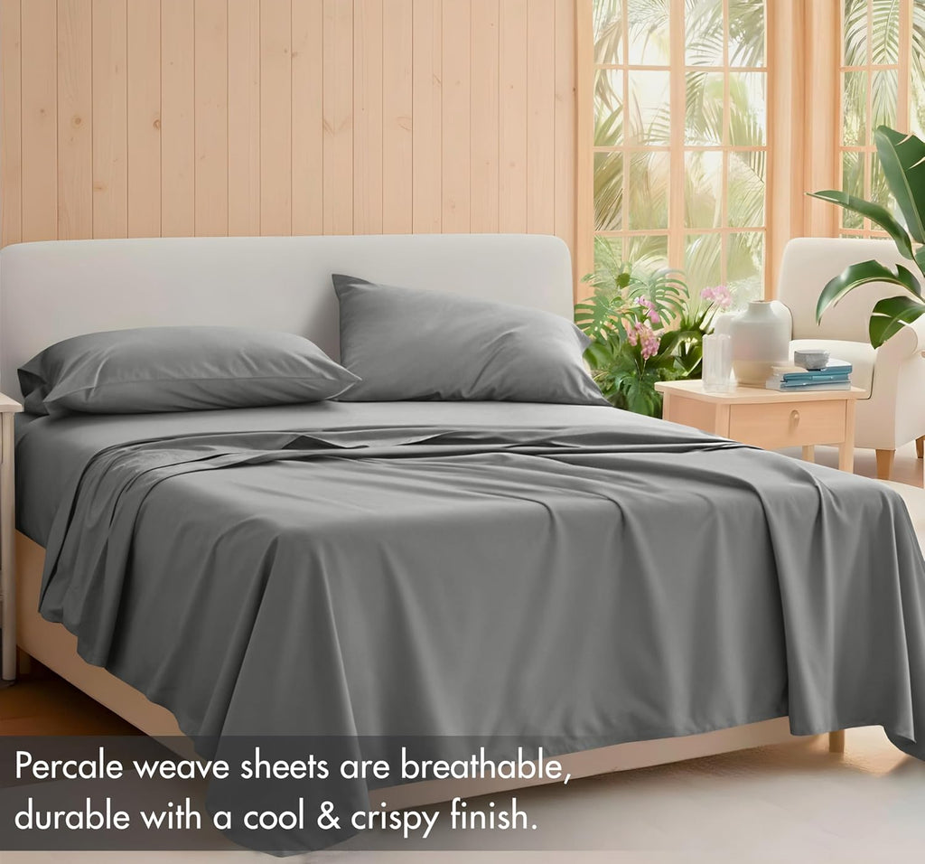 Ruvanti 100% Cotton Percale Sheets Twin Size – Crisp Cooling Bed Sheets for Hot Sleepers, Deep Pocket 16”, Soft Breathable & Durable Hotel-…